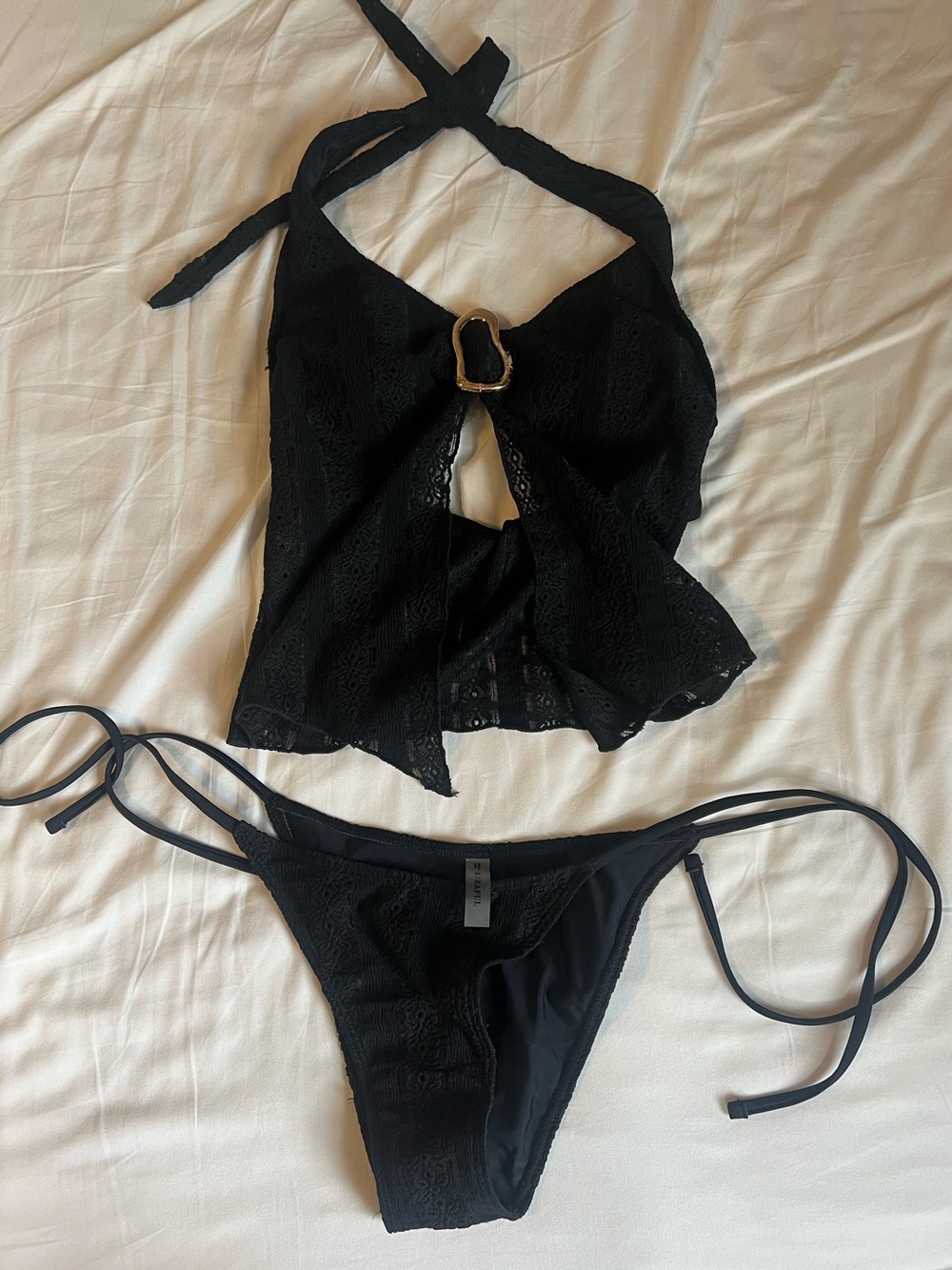 Brand New Black Lace Halter Two-Piece Bikini Set